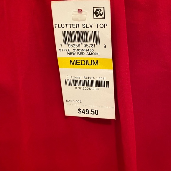 JM Collection Red Flutter Sleeve Top Size M NWT New - Picture 11 of 12